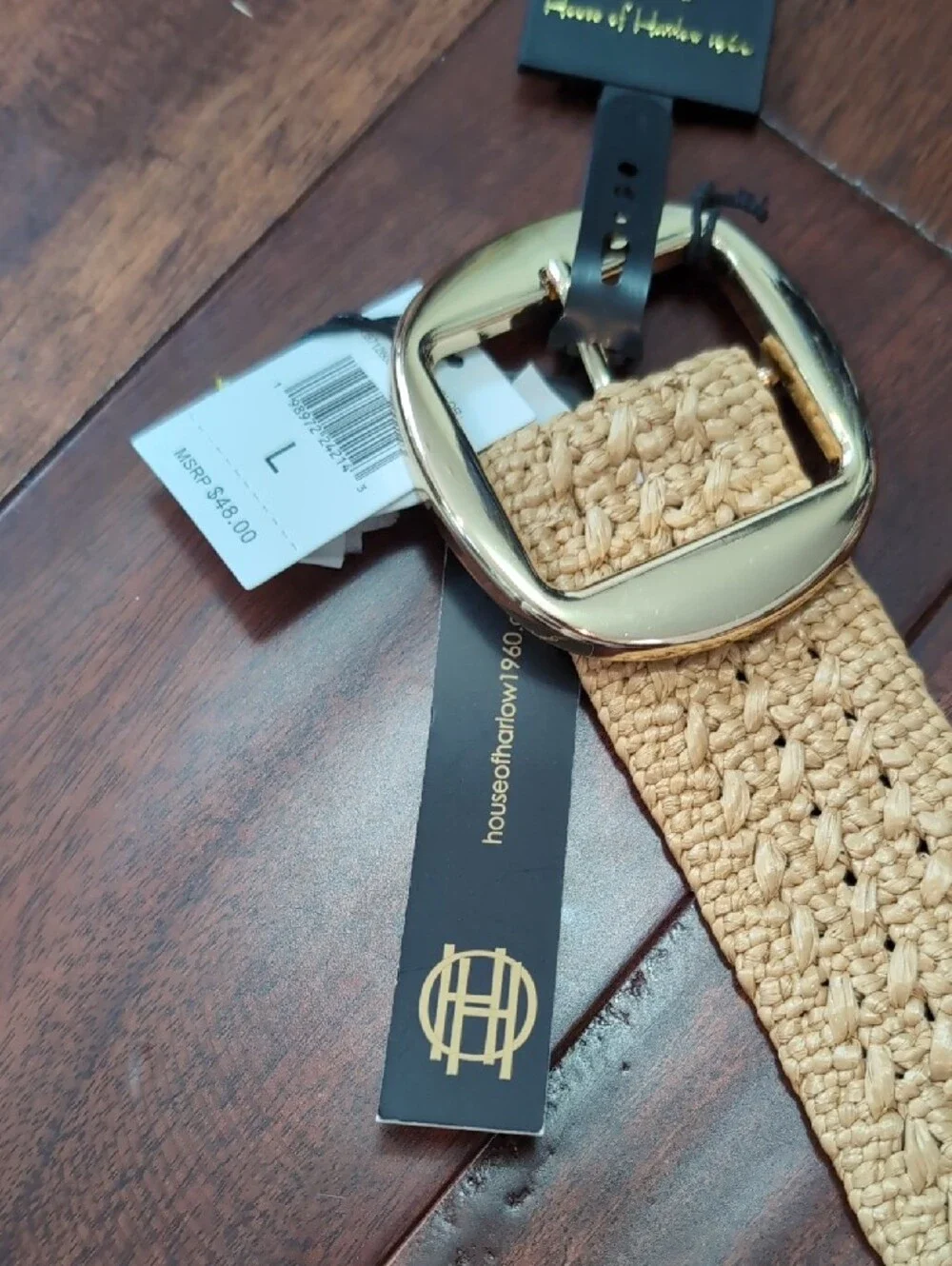 House of Harlow 1960 Woven Tan Belt with Gold Buckle